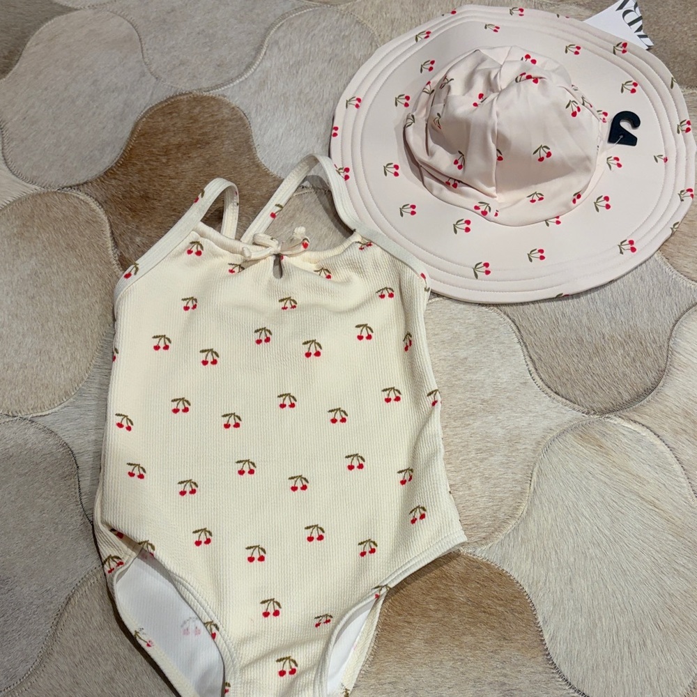 Zara Cherry Print Swimsuit and Hat Set